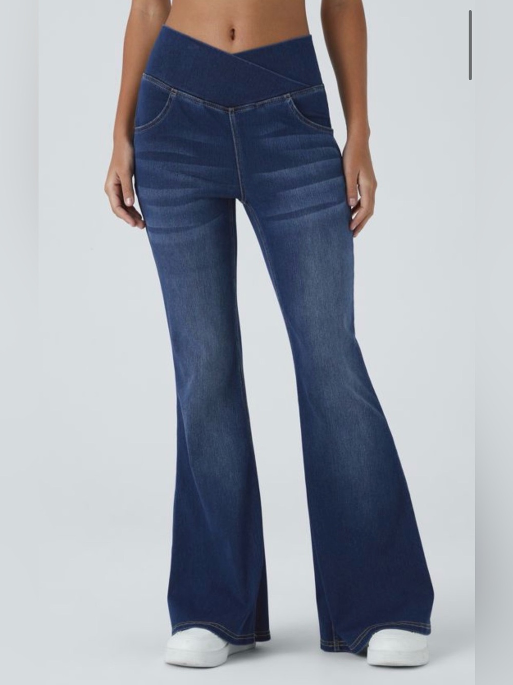 Halara Flex™ High Waisted Crossover Pocket Washed Casual Flare Jeans, size L